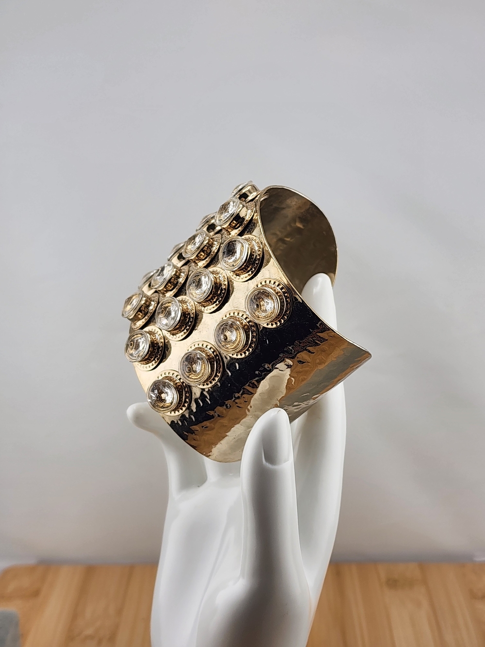Gold Tone Statement Dome Cuff Bracelet - Designer Style 0663